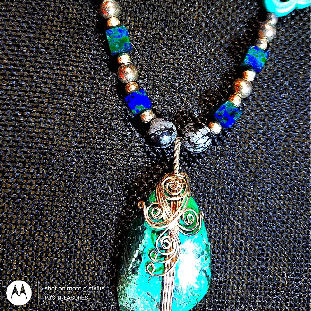 MEN'S- 9.99 BEADING/ DARK BLUE MOJAVE' TURQUOISE/SNOW FLAKE OBSIDIAN/TURKISH TU…